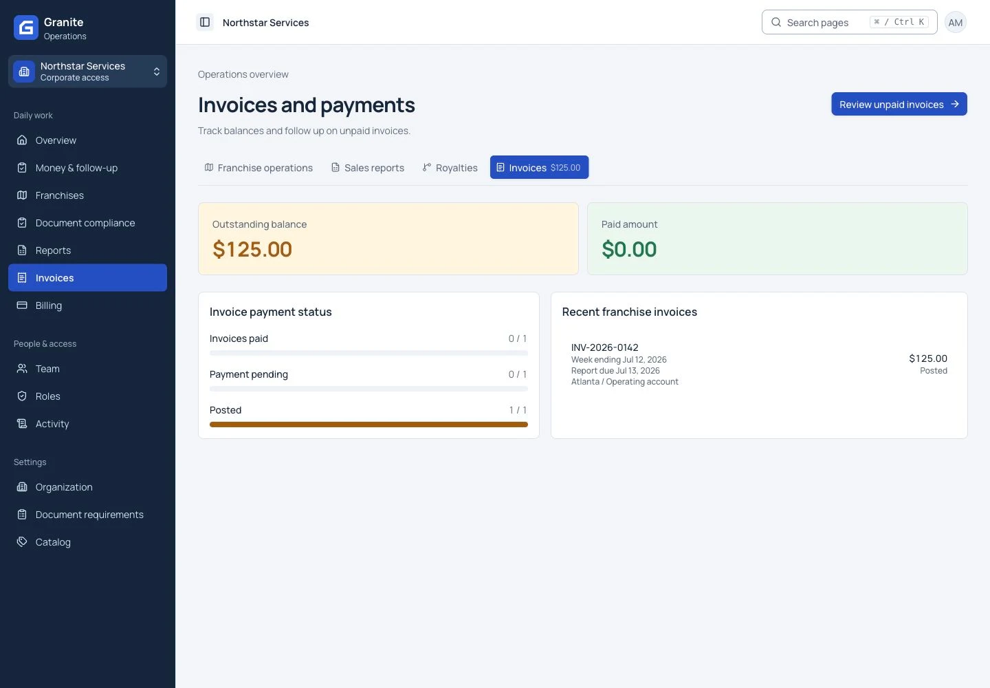 Granite invoice management demonstration workspace